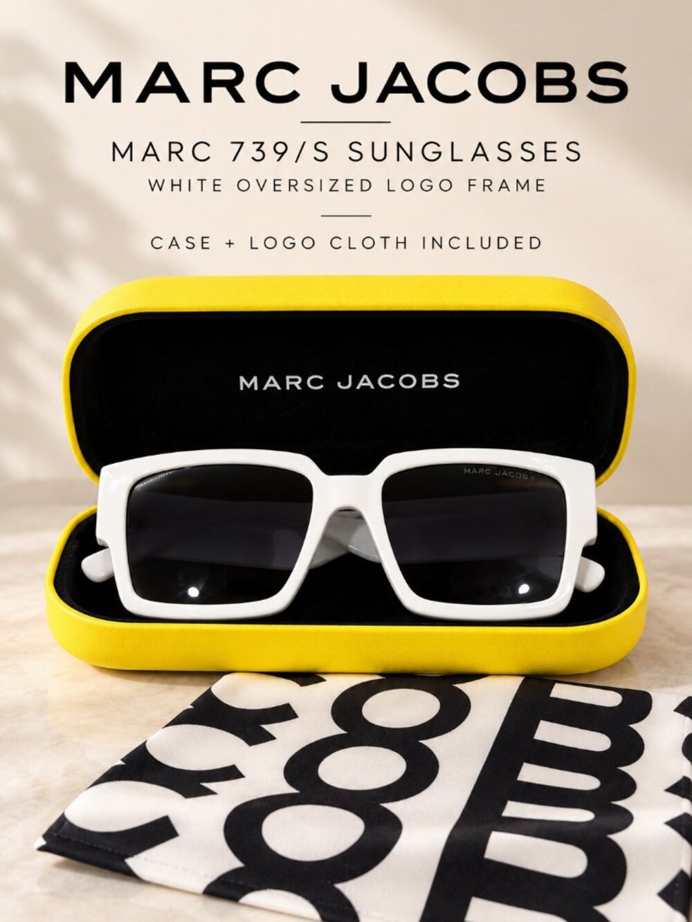 Marc Jacobs MARC 739/S White Oversized Logo Sunglasses with Case